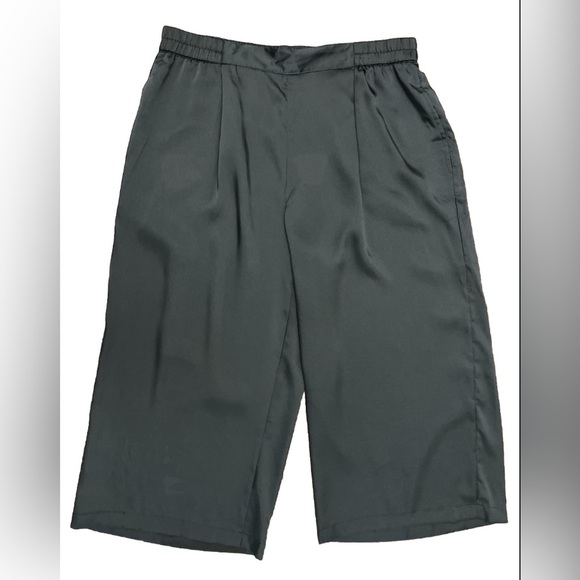 DKNY Wide Leg Cropped Satin Pants Size Large New Navy Flowy Dressy Business NWT - Picture 1 of 11